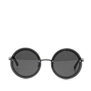 Black Chanel Chain Round Tinted Sunglasses