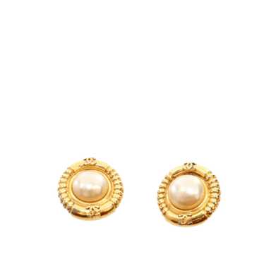 Gold Chanel Gold Plated Faux Pearl Clip on Earring