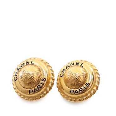 Gold Chanel Gold Plated Logo Round Clip On Earring