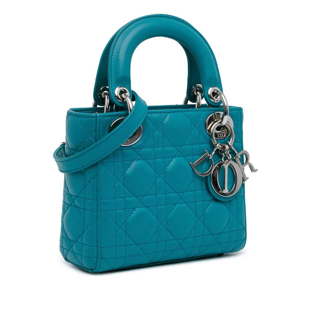 Blue Dior Mini Lambskin Cannage Lady Dior Satchel - image 2