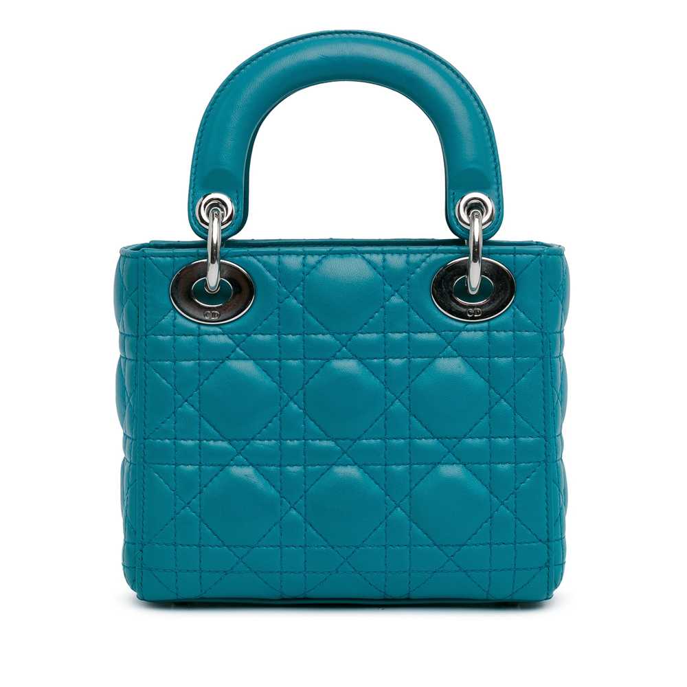 Blue Dior Mini Lambskin Cannage Lady Dior Satchel - image 3