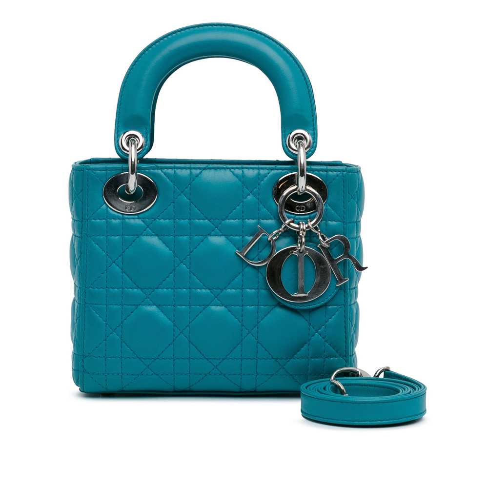 Blue Dior Mini Lambskin Cannage Lady Dior Satchel - image 9