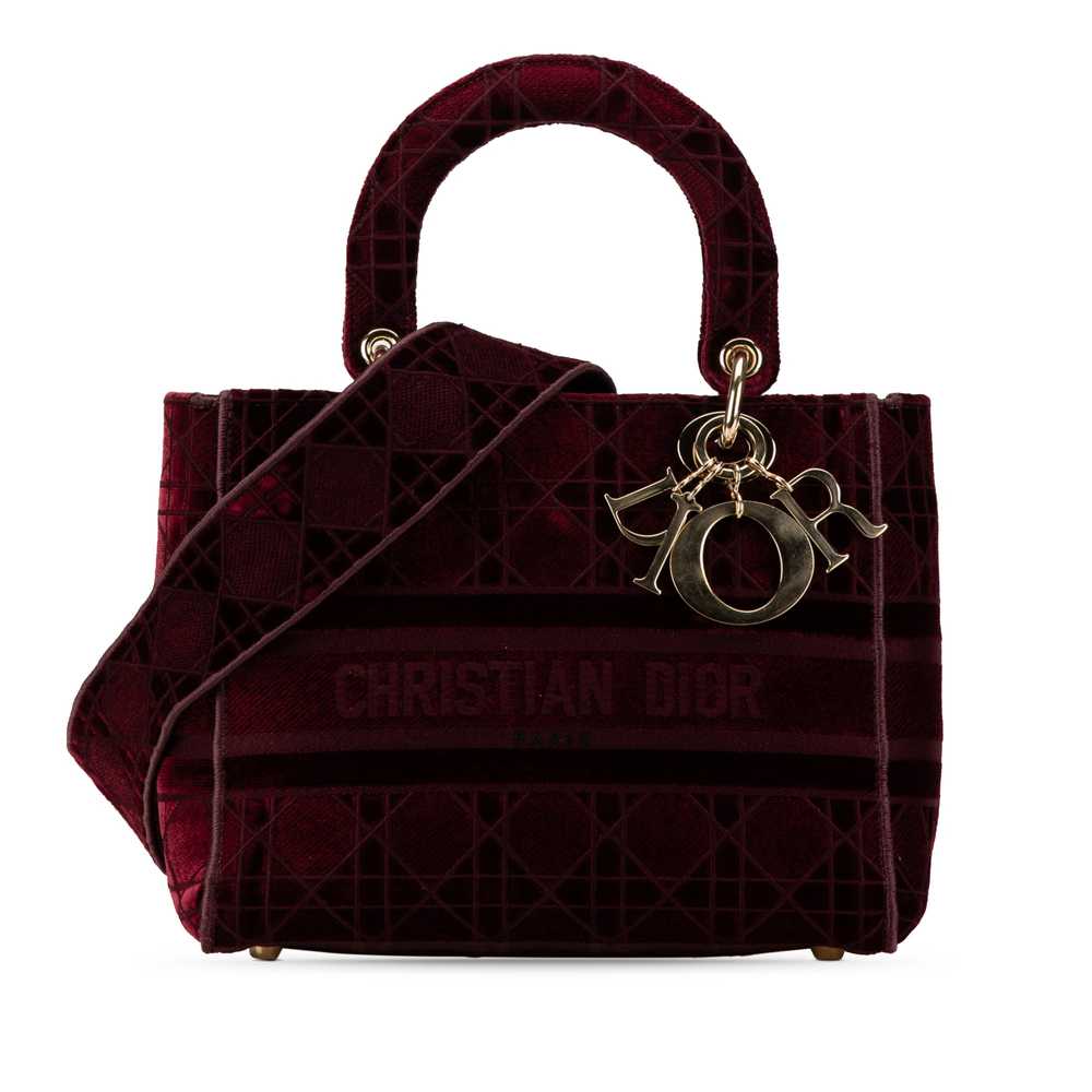 Red Dior Medium Velvet Cannage Lady D Lite Satchel - image 1