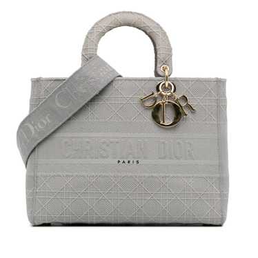 Gray Dior Large Cannage Lady D-Lite Satchel