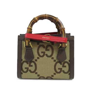 Green Gucci Mini Canvas Bamboo Jumbo GG Diana Satc