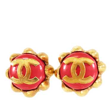 Red Chanel Gripoix Button Earrings