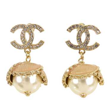 Gold Chanel Gold Plated CC Rhinestone And Pearl Dr