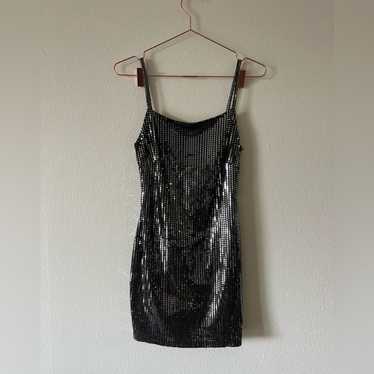 Aqua black mini strap sequin dress size S