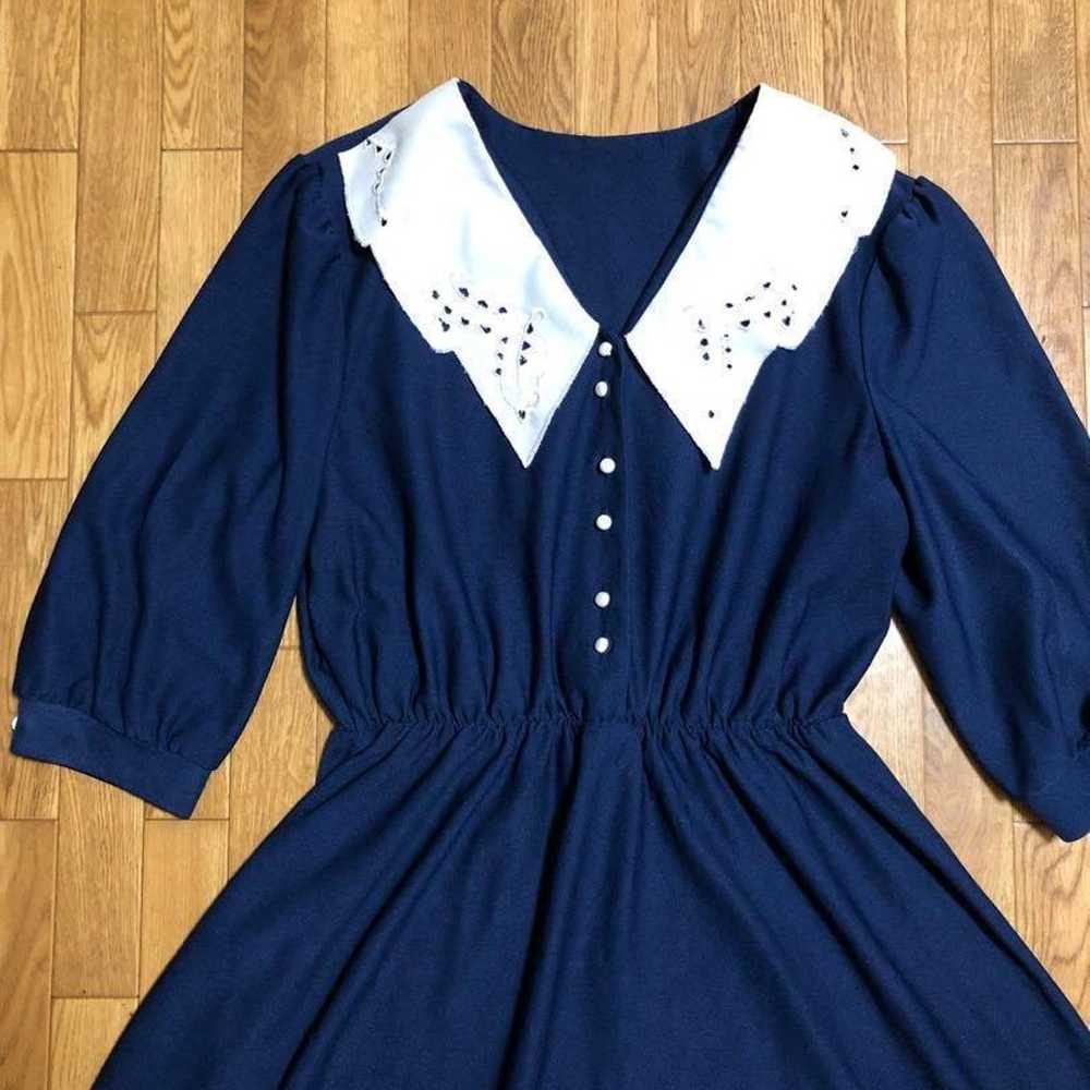 1980s USA-made SUE SHERRY color dress, navy blue,… - image 2