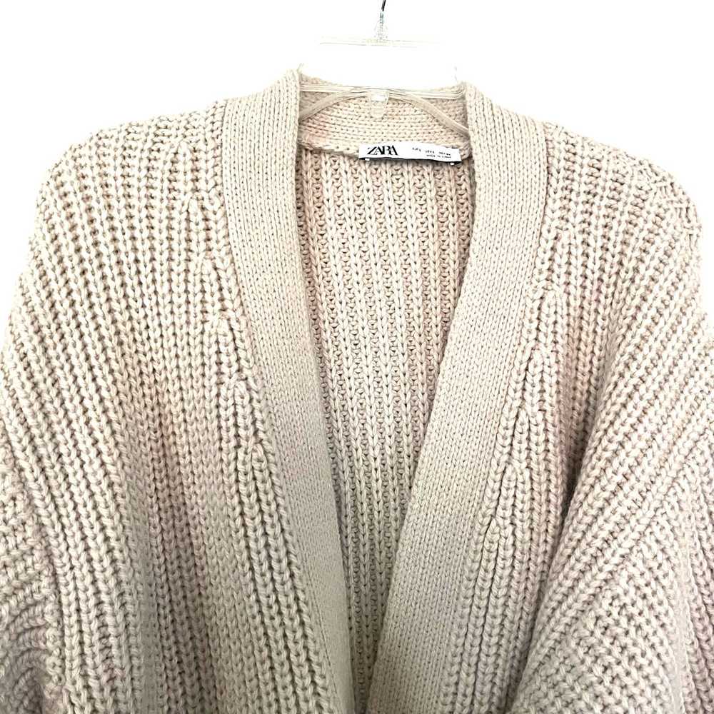 Zara Zara Cream Beige Ribbed Tie Waist Oversized … - image 4