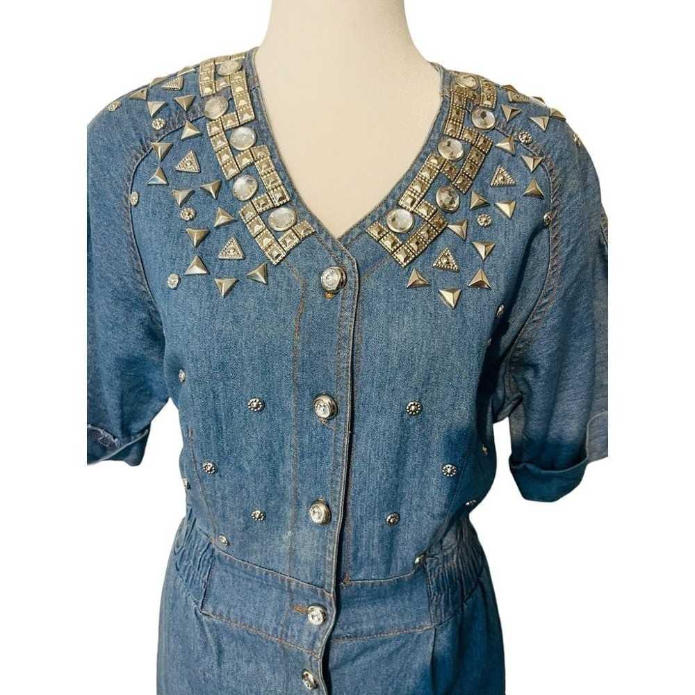 Styleworks Vintage Denim Button Front Rhinestone … - image 5