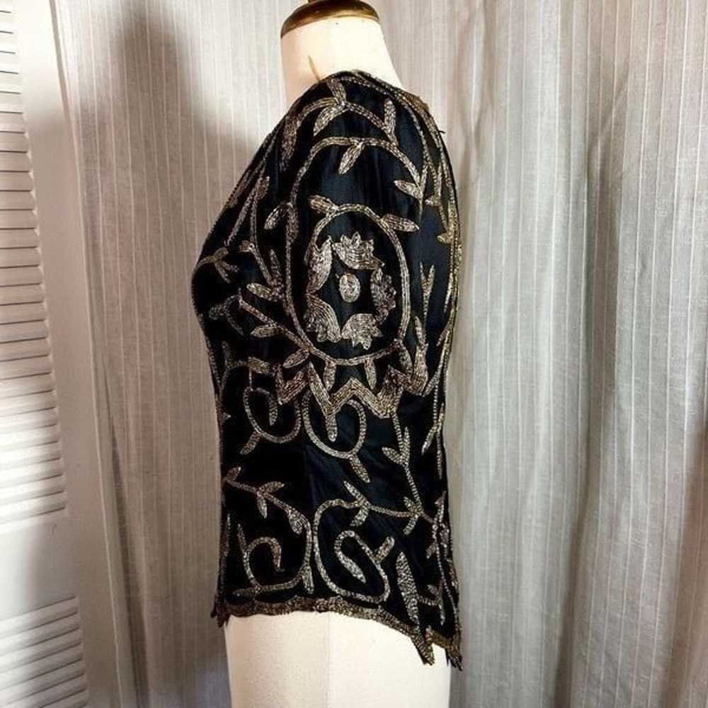 Laurence Kazar Vintage Silver and Gold Beaded Top… - image 3