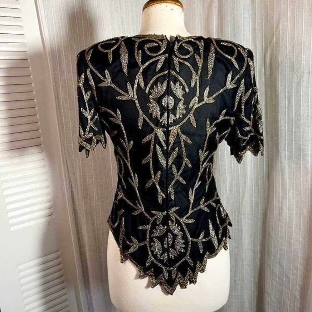 Laurence Kazar Vintage Silver and Gold Beaded Top… - image 4