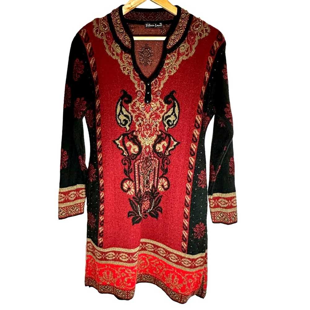 Silver Lane Red tapestry baroque sweater dress wo… - image 1