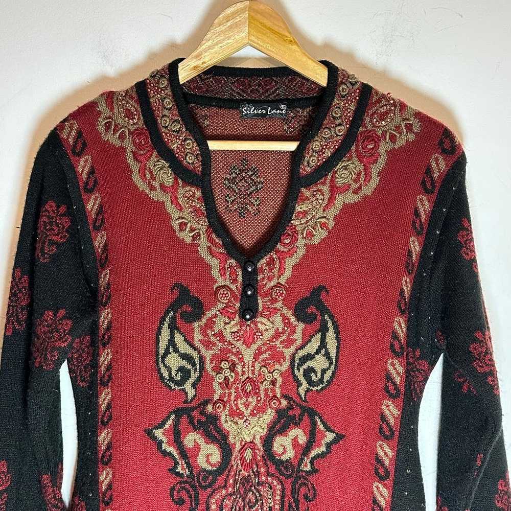 Silver Lane Red tapestry baroque sweater dress wo… - image 2