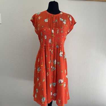 Free People Greatest Day Smocked Orange Floral Dr… - image 1