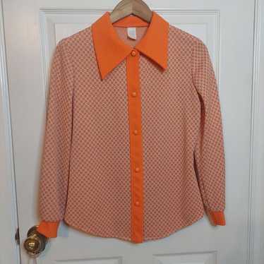 Vintage 70s Mod Go Go Orange Geometric Collared B… - image 1