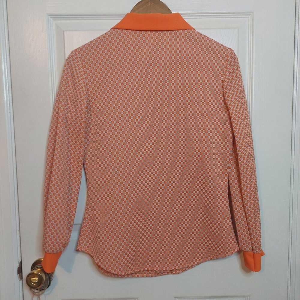 Vintage 70s Mod Go Go Orange Geometric Collared B… - image 2