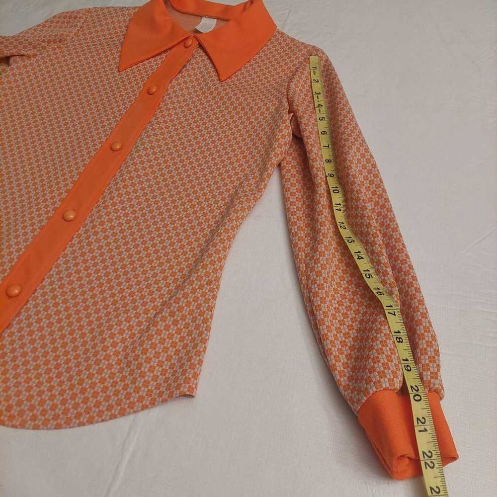 Vintage 70s Mod Go Go Orange Geometric Collared B… - image 4