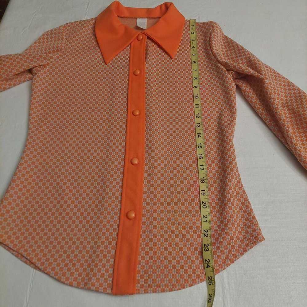 Vintage 70s Mod Go Go Orange Geometric Collared B… - image 5