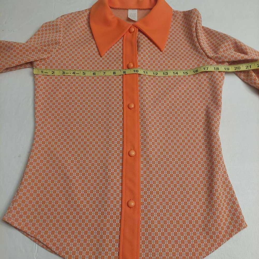 Vintage 70s Mod Go Go Orange Geometric Collared B… - image 6