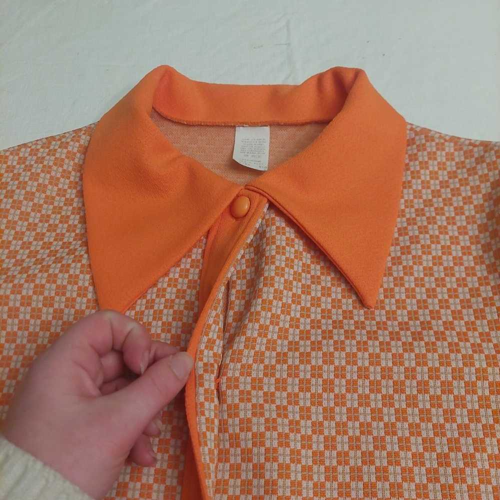 Vintage 70s Mod Go Go Orange Geometric Collared B… - image 7