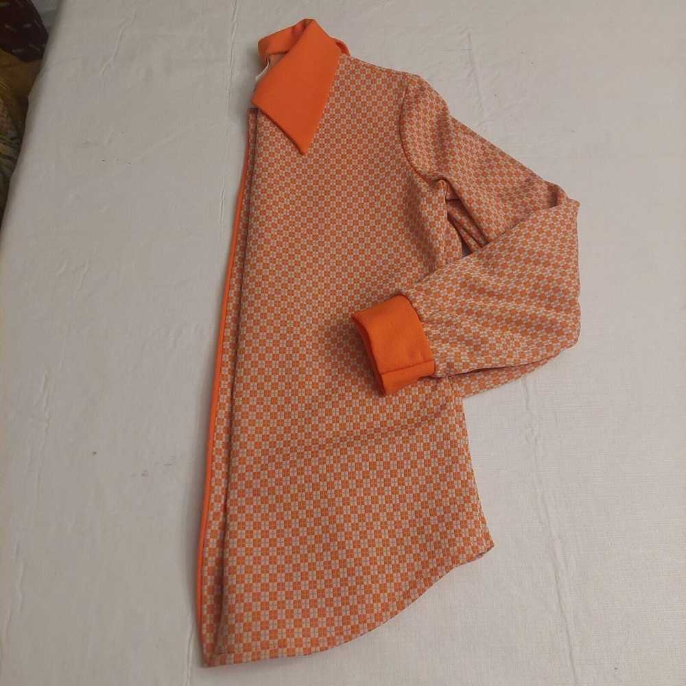 Vintage 70s Mod Go Go Orange Geometric Collared B… - image 8