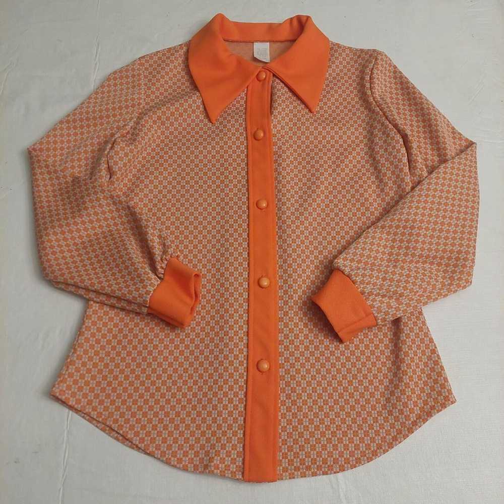 Vintage 70s Mod Go Go Orange Geometric Collared B… - image 9