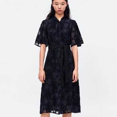 Zara Jacquard Fringe Lined Midi Dress ShortSleeve 