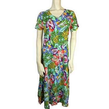 Vintage Hilo Hattie floral print Hawaiian dress ra