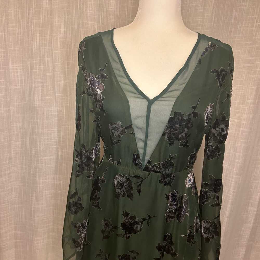 JOA Green Burn-Out Velvet Mini Dress with Bell Ar… - image 5