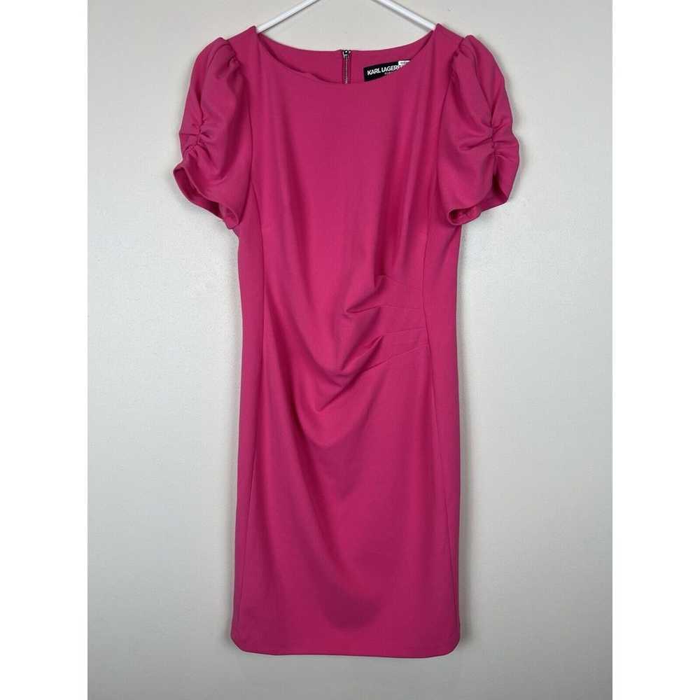 Karl Lagerfeld Paris Womens Hot Pink Puff Sleeves… - image 1