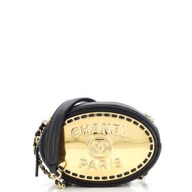 CHANEL Logo Plate Oval Clutch With Chain Metal an… - image 1