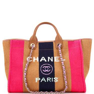 CHANEL Deauville Tote Striped Viscose Canvas Mediu