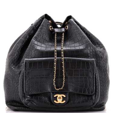 CHANEL Drawstring Backpack Crocodile Embossed Calf