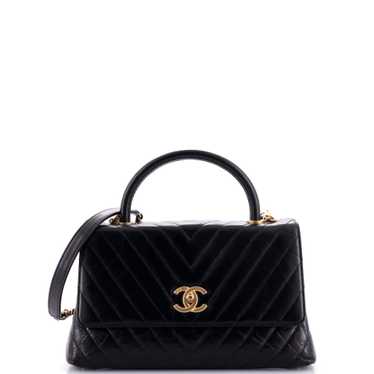 CHANEL Coco Top Handle Bag Chevron Aged Calfskin … - image 1