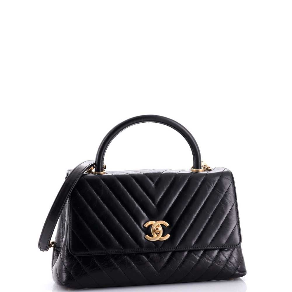 CHANEL Coco Top Handle Bag Chevron Aged Calfskin … - image 3