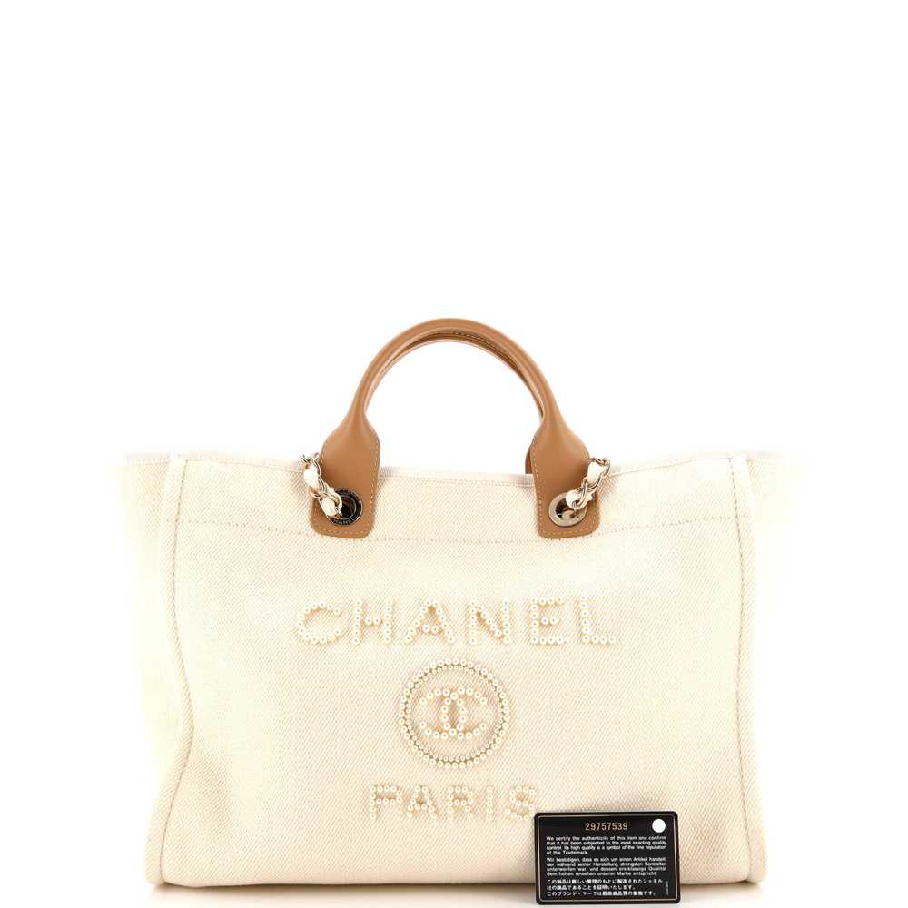 CHANEL Deauville Tote Pearl Embellished Canvas Me… - image 2