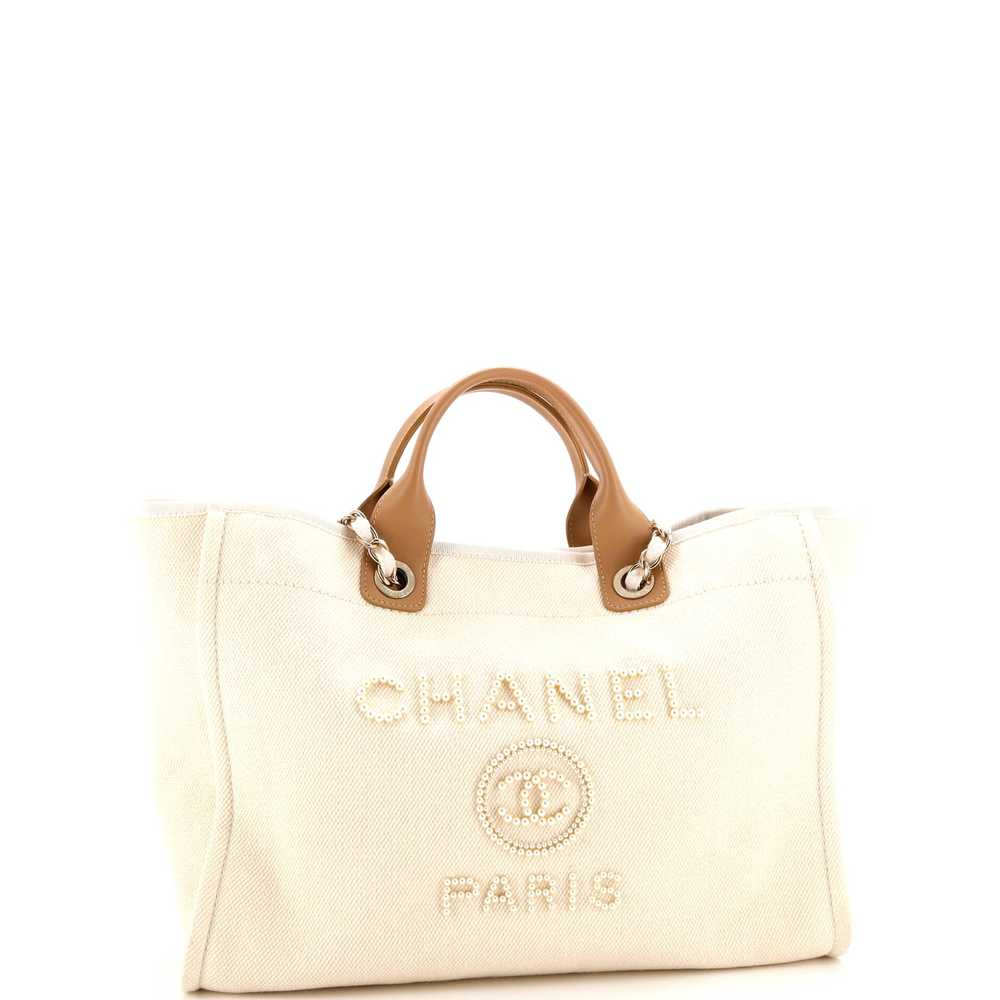 CHANEL Deauville Tote Pearl Embellished Canvas Me… - image 3