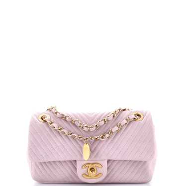 CHANEL Medallion Charm Flap Bag Chevron Calfskin S