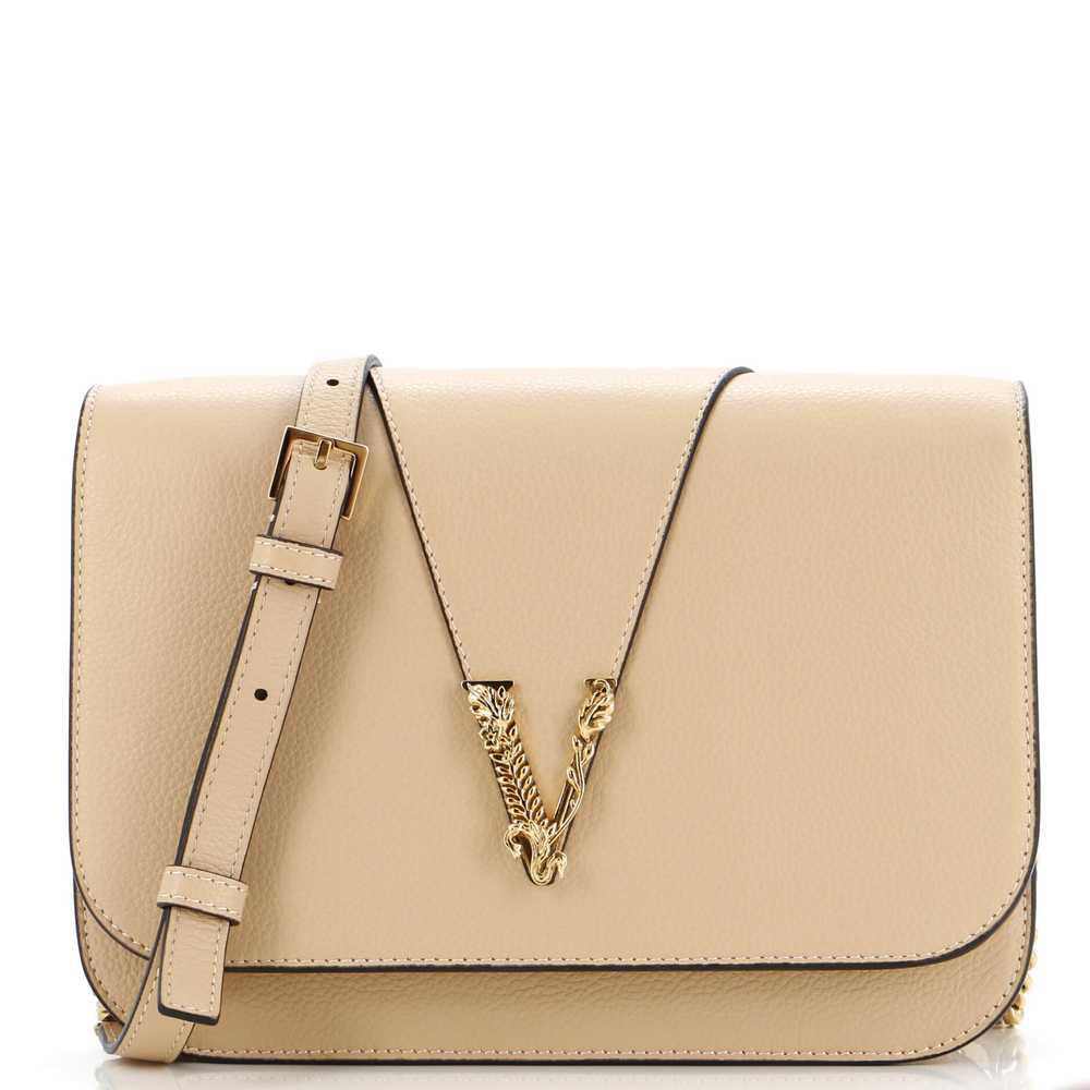 VERSACE Virtus Chain Flap Shoulder Bag Leather Me… - image 1