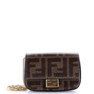 FENDI Chain Baguette Charm Bag Zucca Coated Canvas