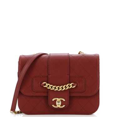 CHANEL Front Chain Flap Bag Quilted Sheepskin Medi