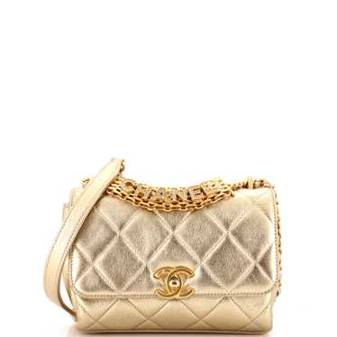 CHANEL Crystal Logo Letters Chain Handle Flap Bag 