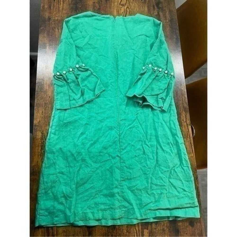 laundry brand green linen bell sleeve pearl detai… - image 10