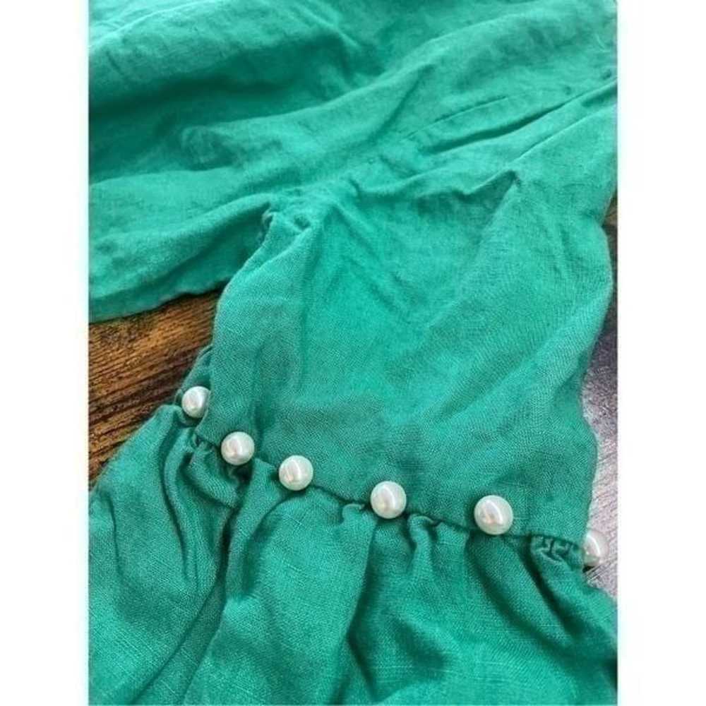 laundry brand green linen bell sleeve pearl detai… - image 8