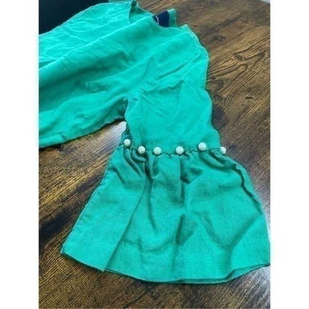 laundry brand green linen bell sleeve pearl detai… - image 9