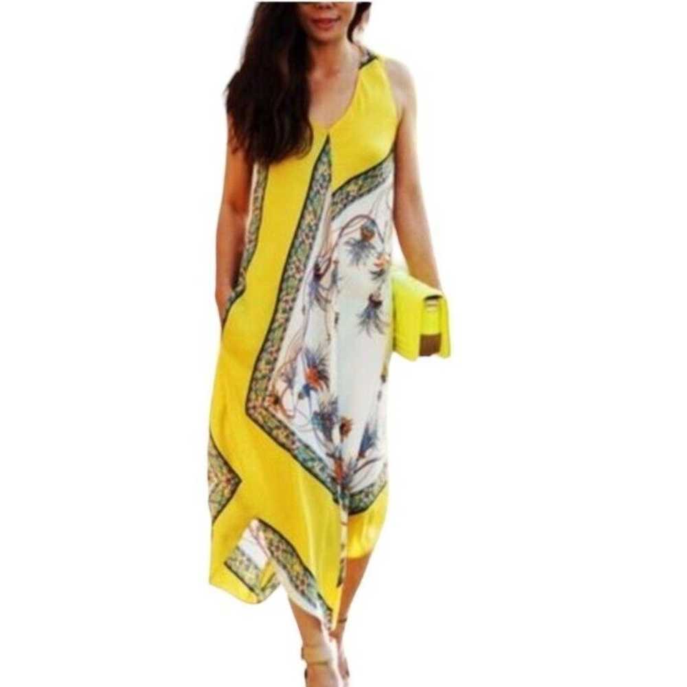 Zara Yellow Scarf Print Handkerchief Hem Midi Sli… - image 1