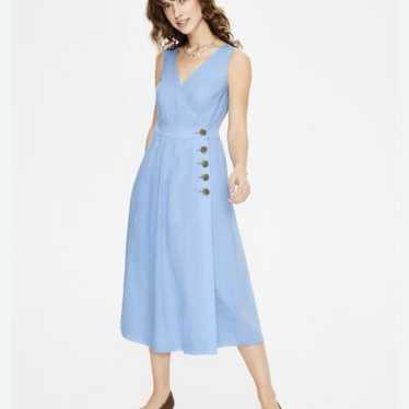 Boden Arwen Blue Linen Blend Wrap Sleeveless Midi 