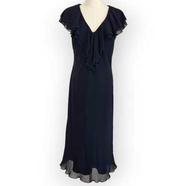 Y2K Liz Claiborne Black Ruffle Midi Dress S/M